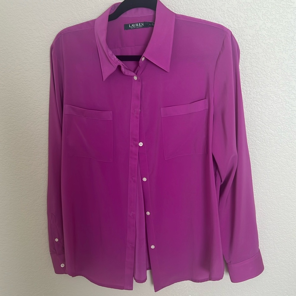 Lauren by Ralph Lauren Raspberry Long Sleeve Blouse Size Large